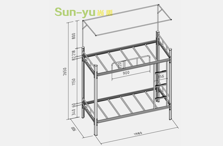 單連2人位-內(nèi)梯-學(xué)生宿舍高架公寓床-SYN02